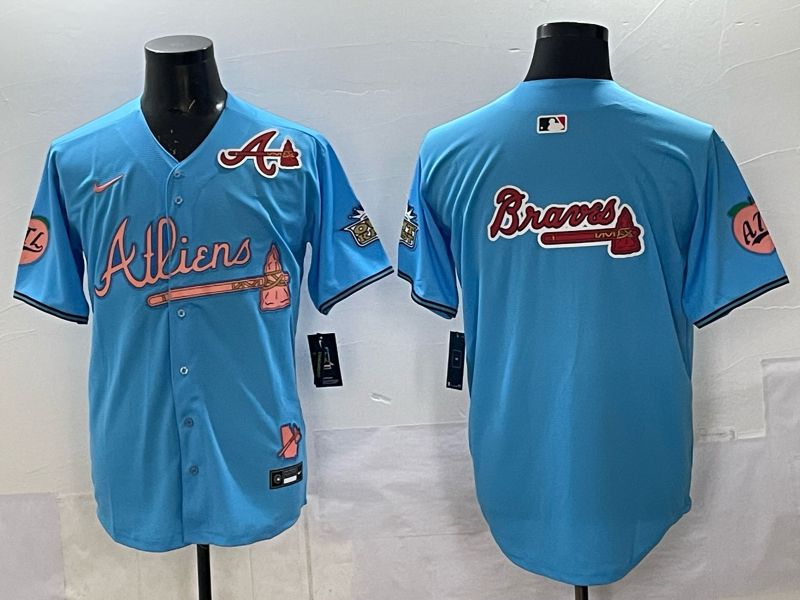 Men Atlanta Braves Nike Blank Light blue 5th generation Joint Name 2025 MLB Jersey 07